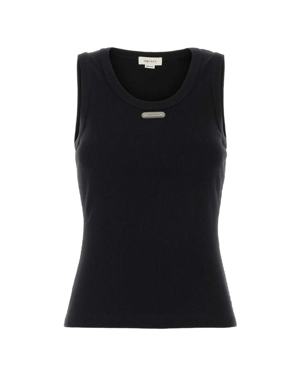 McQueen Black Logo-Plaque Ribbed Tank Top