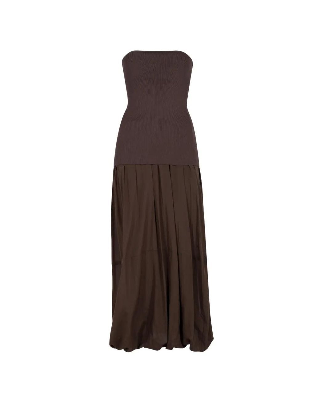 St. Agni Brown Strapless Balloon-Hem Maxi Dress