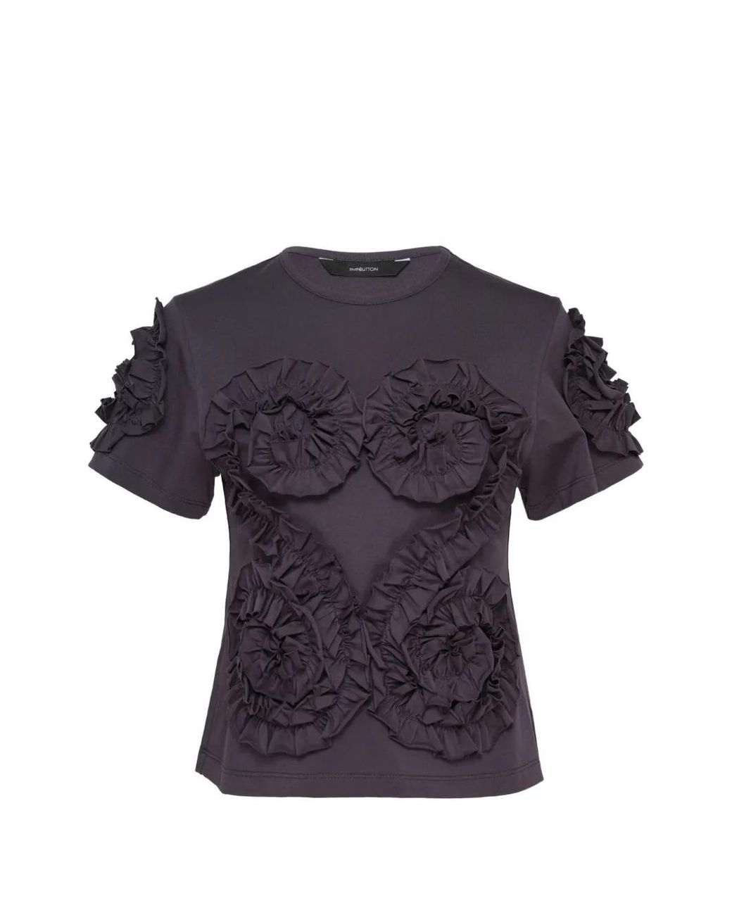 Pushbutton Blue Ruffle-Trimmed T-Shirt