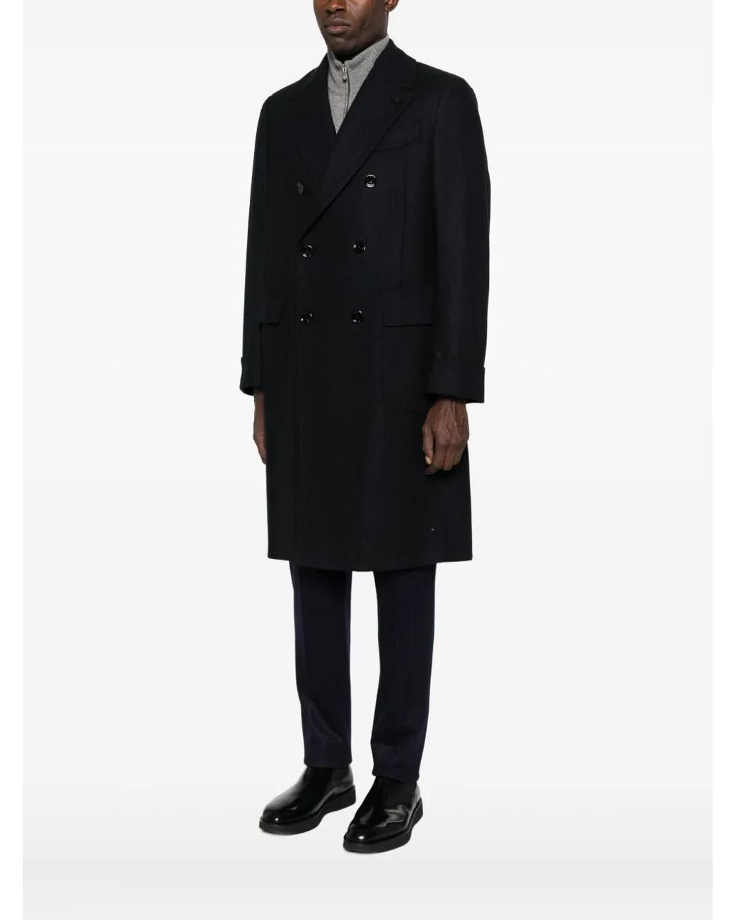 Lardini Black Double-Breasted Wool Coat for men