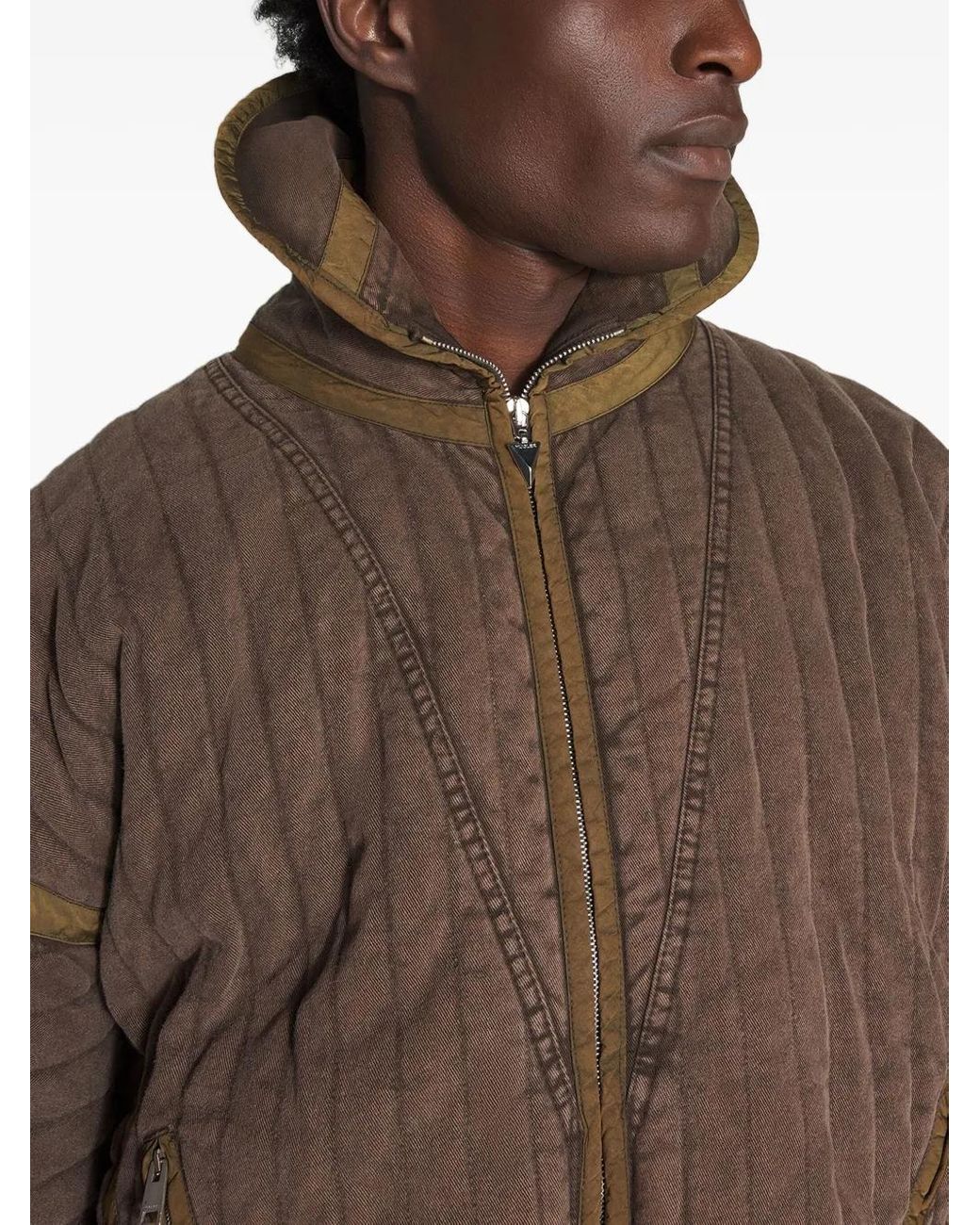 Mugler Brown Quilted Panelled Jacket for men