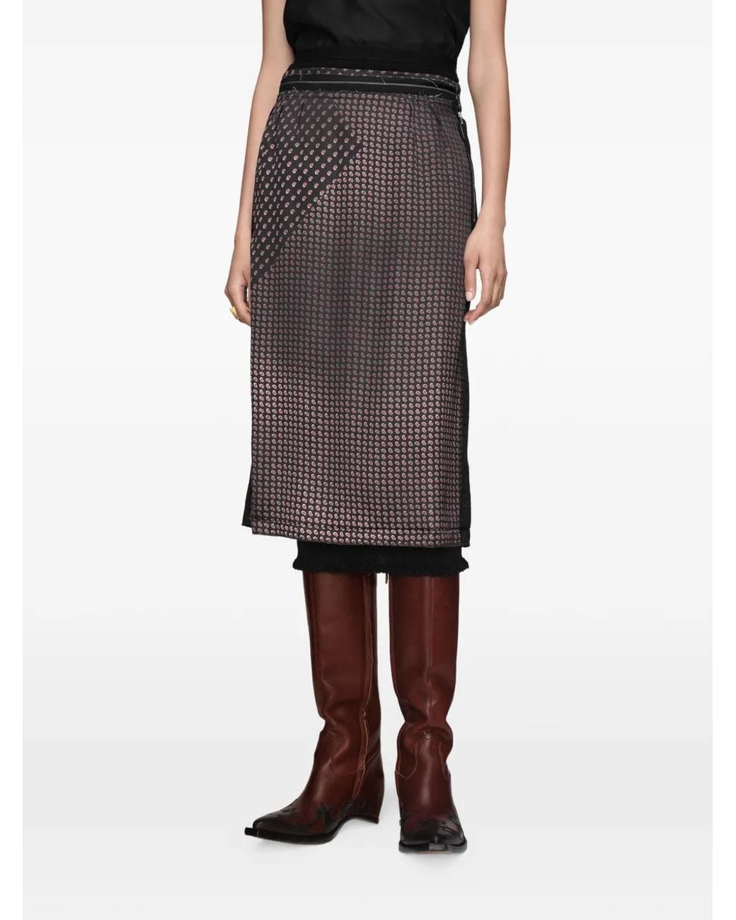 Maison Margiela Black Paisley Print Midi Skirt