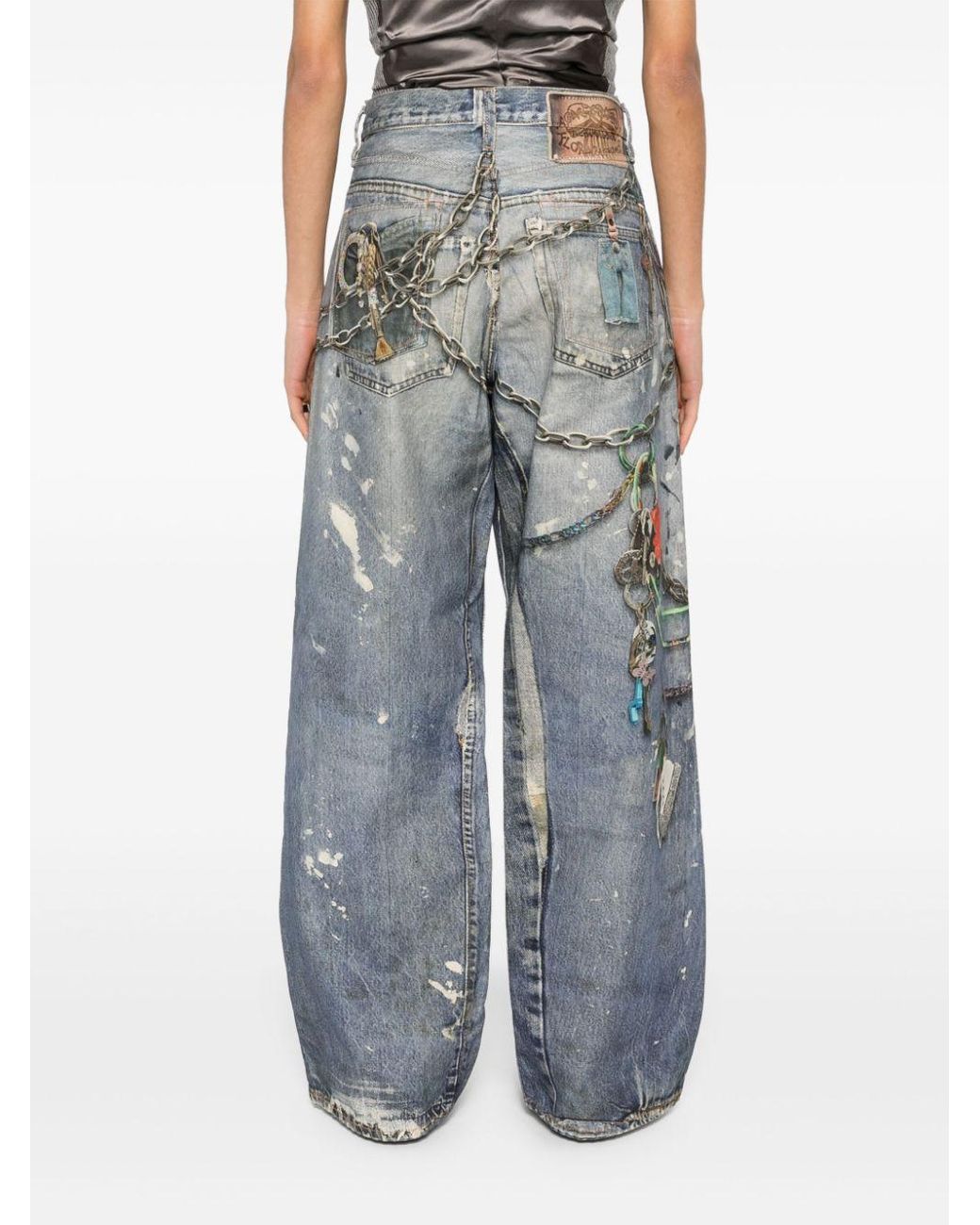 Acne Studios Keychain-Print Wide-Leg Jeans in Blue | Lyst