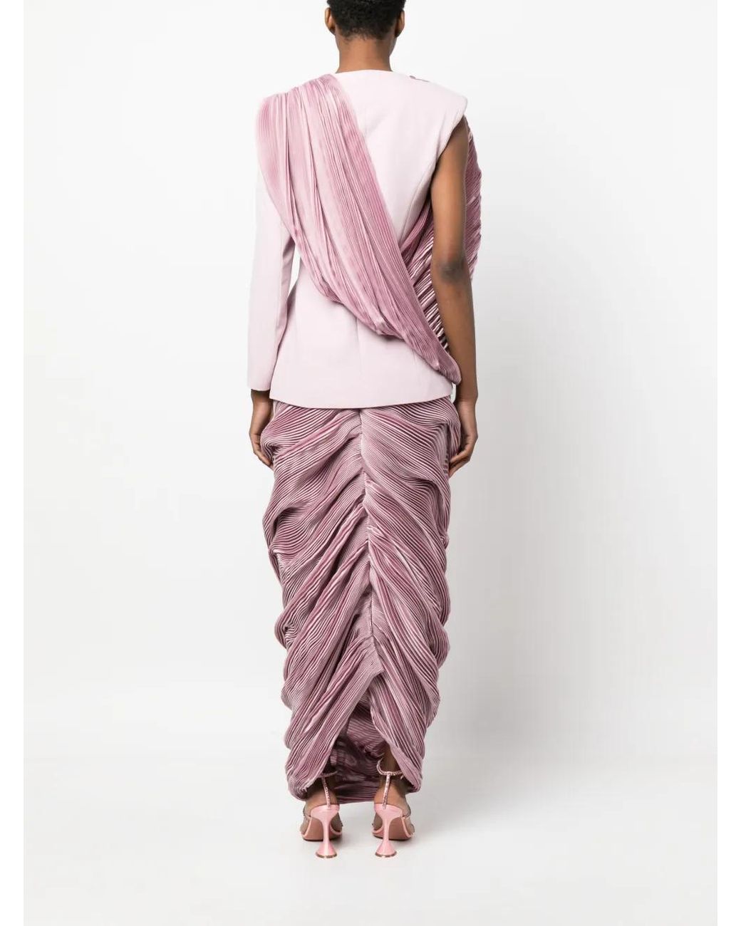Gaby Charbachy Purple Asymmetric Blazer-Top Long Dress