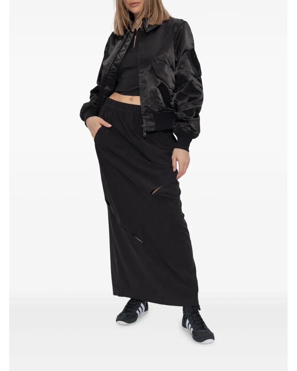 Y-3 Black Satin Zip-Up Bomber Jacket