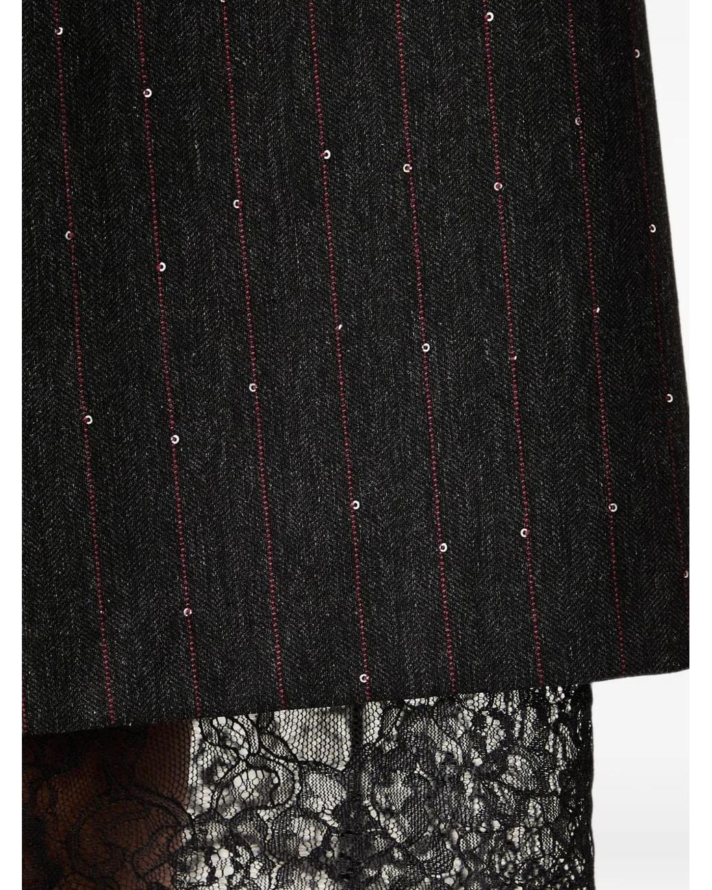ERMANNO FIRENZE Black Lace-Trim Pinstripe Midi Skirt