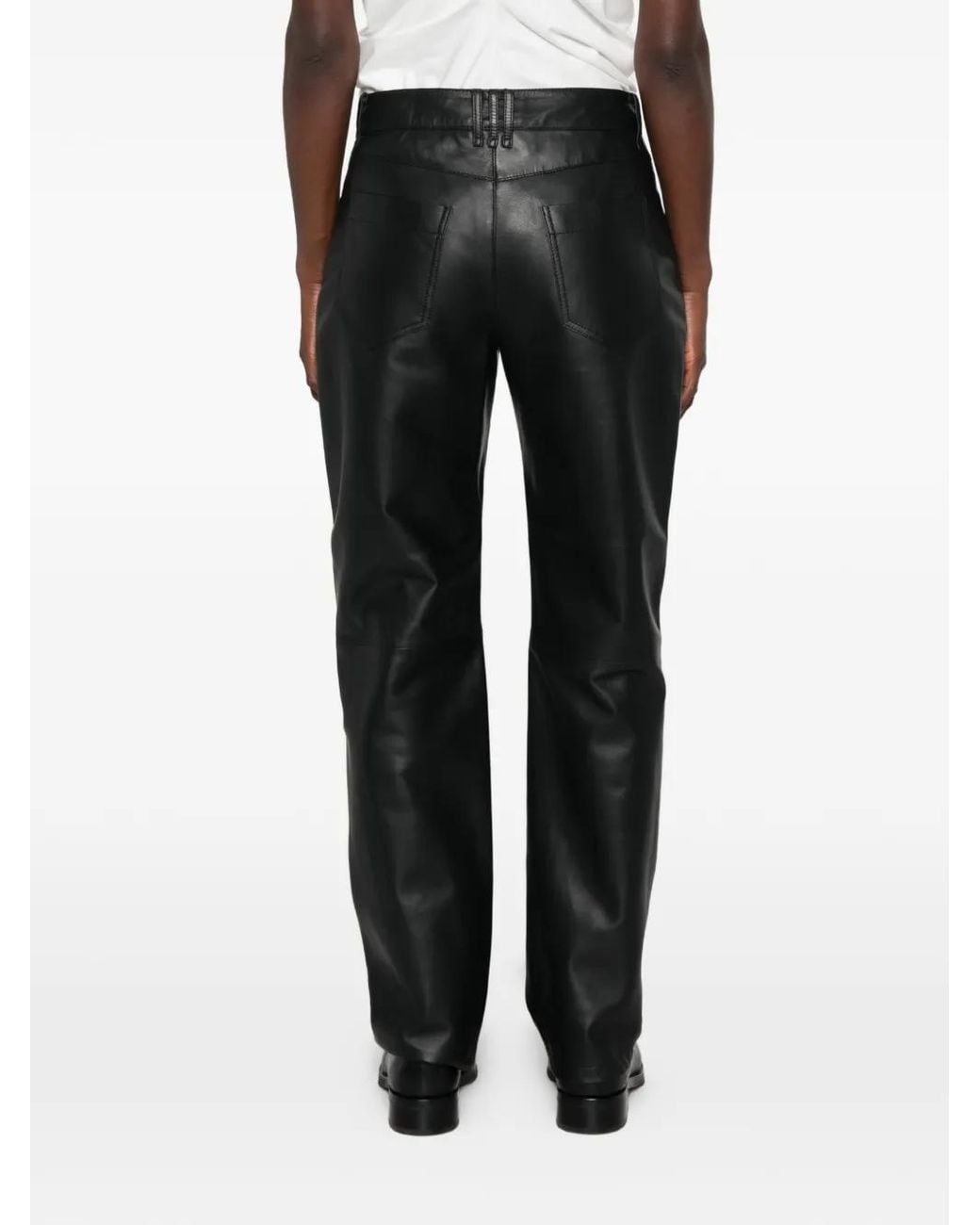 SOLOTRE Gray Straight-Leg Leather Trousers