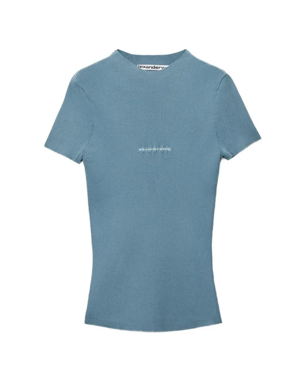 Alexander Wang Blue Jacquard Logo Short-Sleeve Crew-Neck Top