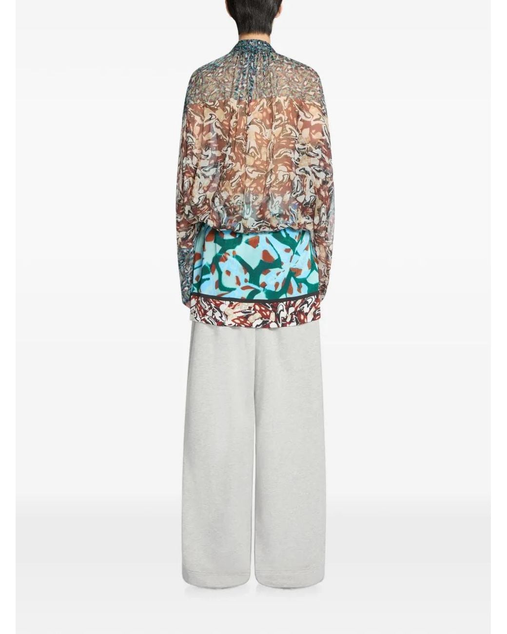 Dries Van Noten Blue Drawstring Silk Blouse
