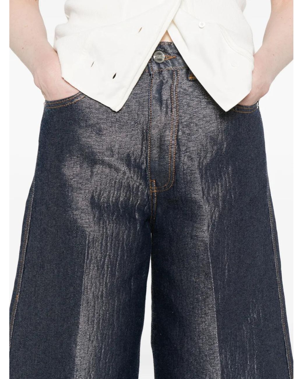 Ganni Gray Belt-Loops Shorts