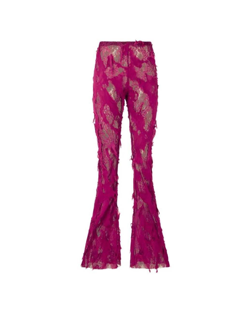 Roberto Cavalli Pink Distressed Lace-Panelled Trousers