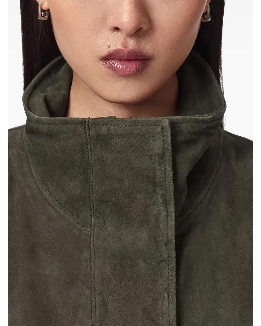 AllSaints Gray Funnel-Neck Suede Jacket