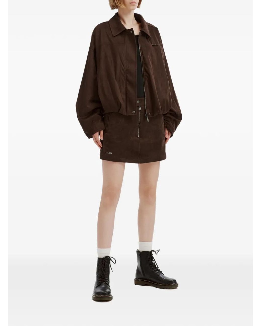 Izzue Brown Suede-Effect Bomber Jacket