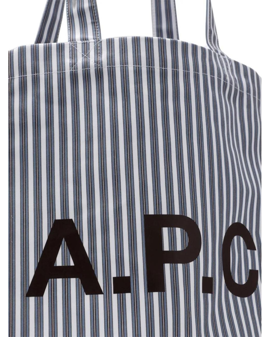 A.P.C. White Striped-Pattern Logo-Print Tote Bag
