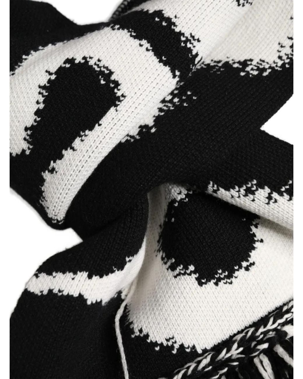 Dolce & Gabbana White Logo-Intarsia Fringed Scarf for men