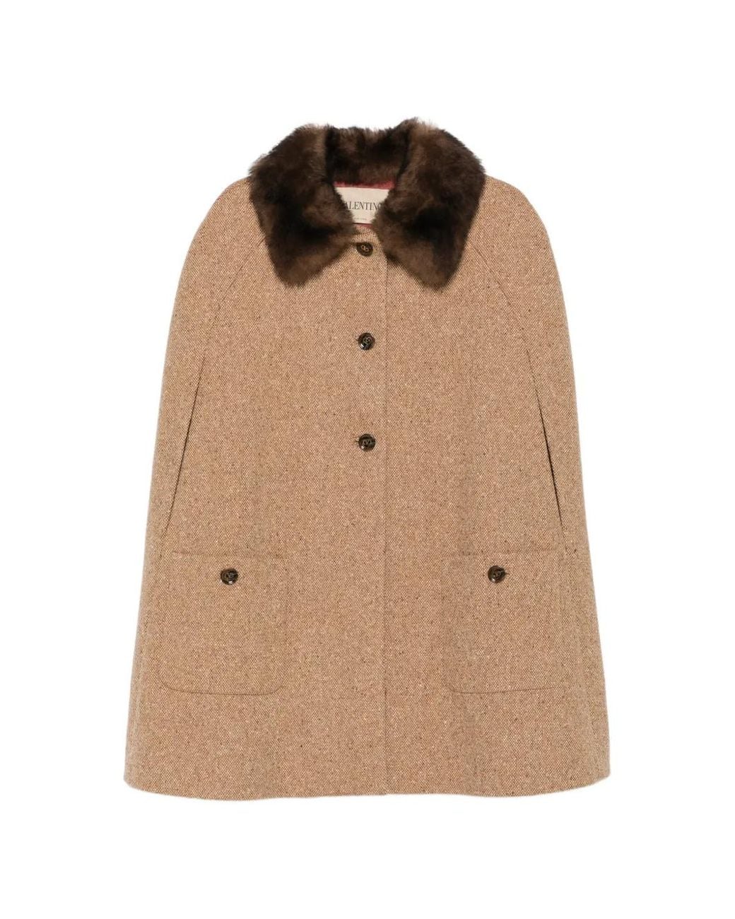 Valentino Garavani Natural Sleeveless Tweed Cape
