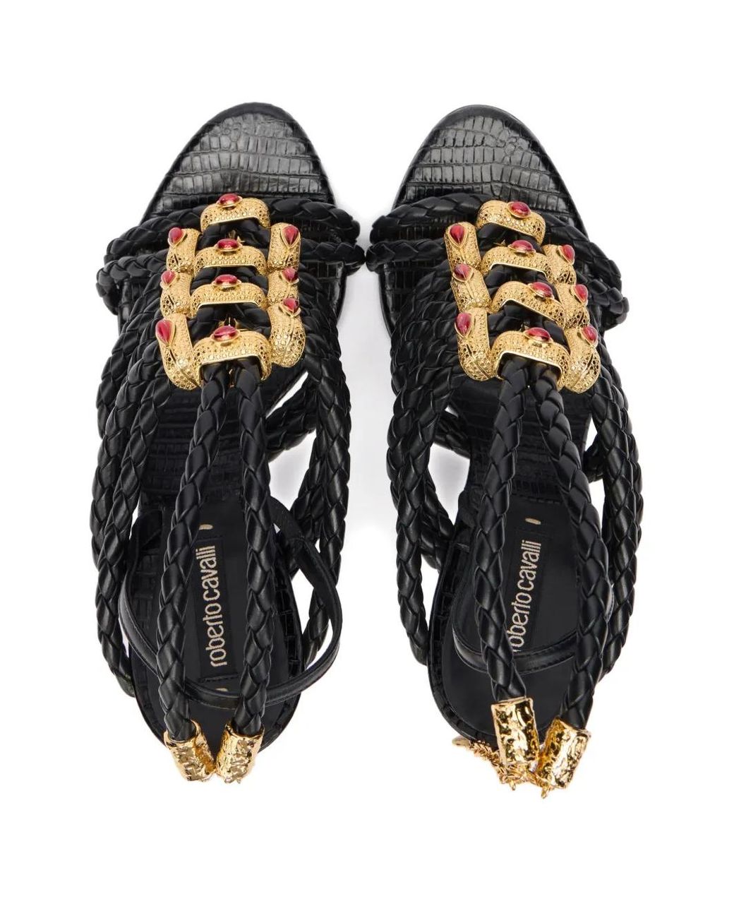 Roberto Cavalli Black Braided Sandals
