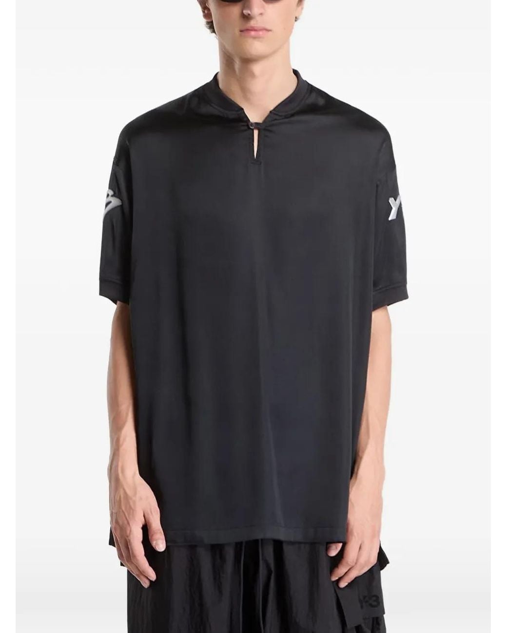 Y-3 Black Liquid Logo Satin T-Shirt for men