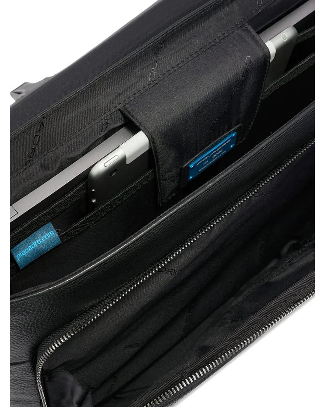 Piquadro Black 15.6" Expandable Leather Briefcase for men