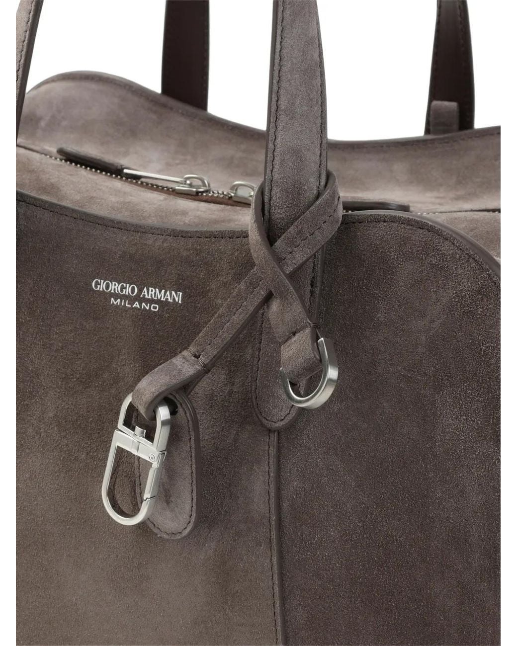 Giorgio Armani Brown Suede Logo-Print Tote Bag