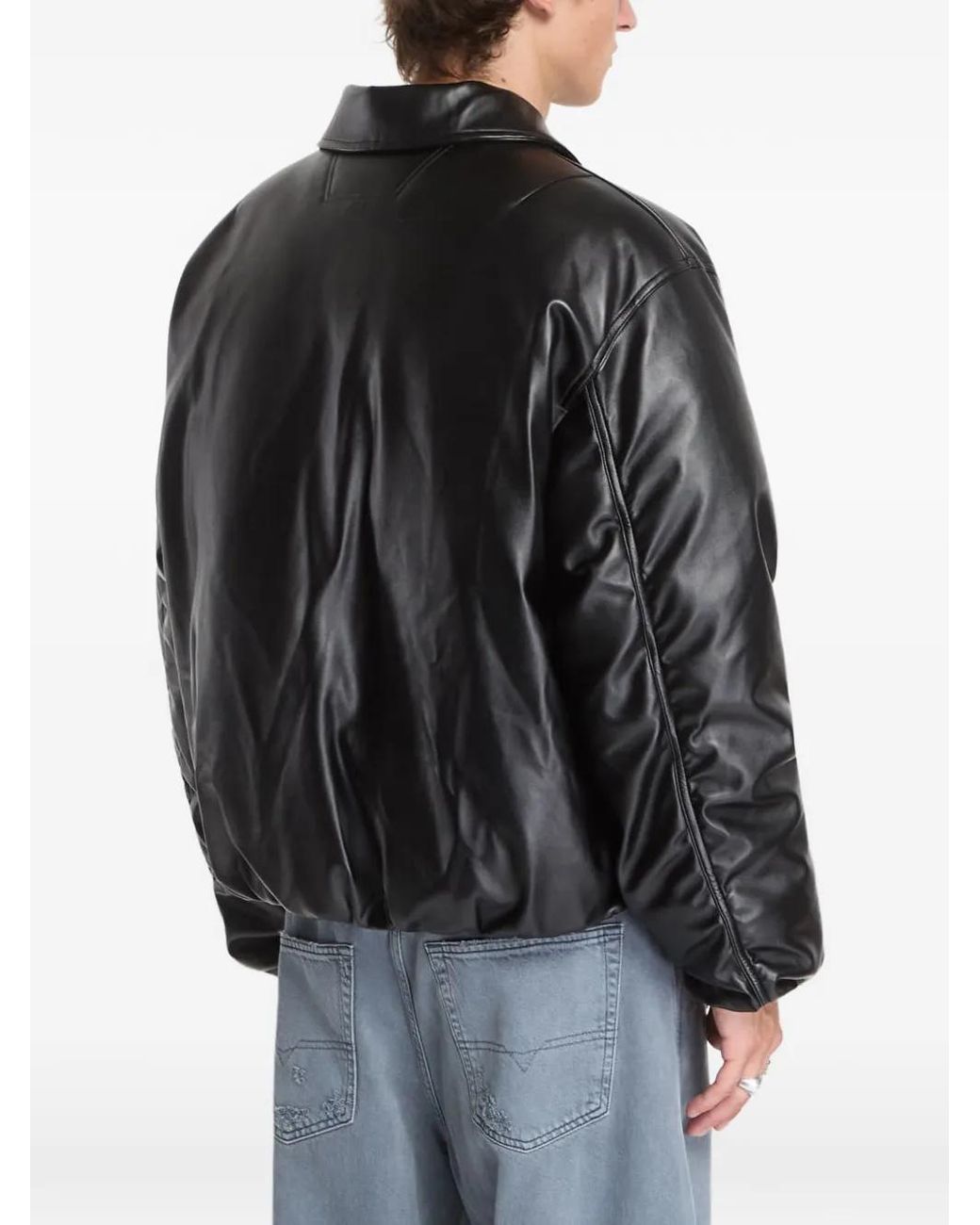 M I S B H V Black Veste Bomber En Cuir Artificiel