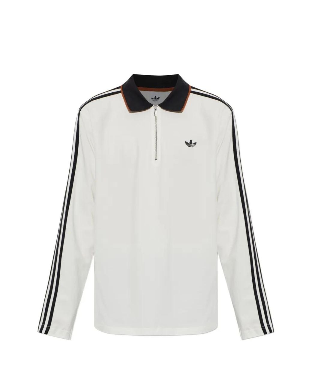 Adidas White Long-Sleeved Polo Shirt With 3-Stripe Engineered Rib for men