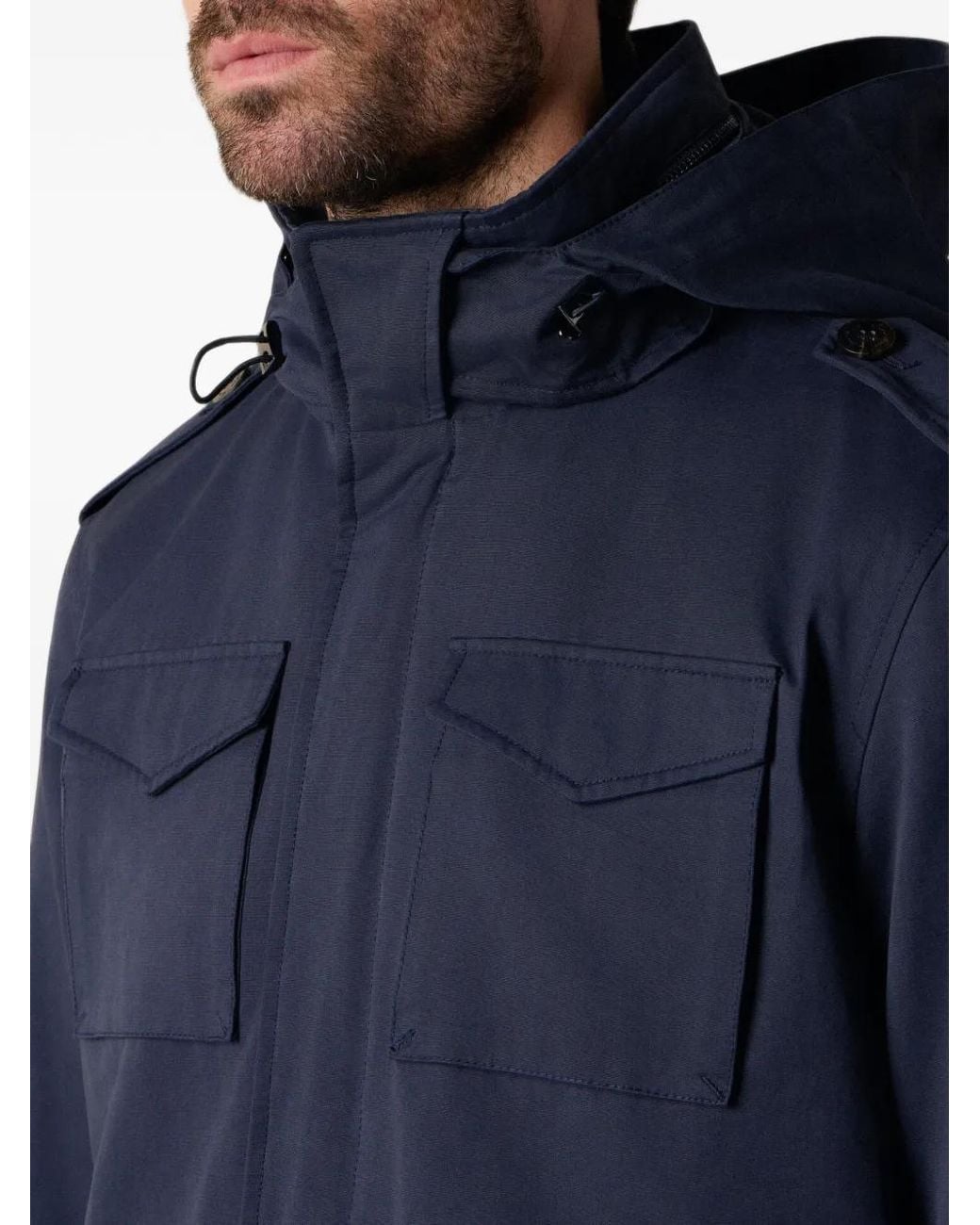 Brooks Brothers Blue Epaulettes-Detail Hooded Jacket for men