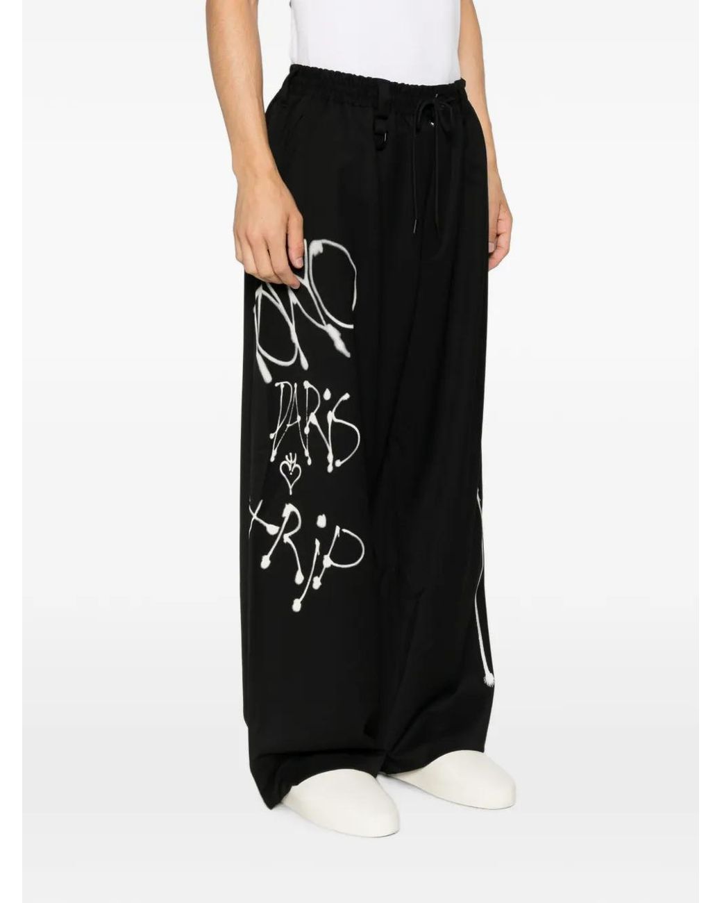 Y-3 Black Chito Graphic Wide Wool Trousers for men