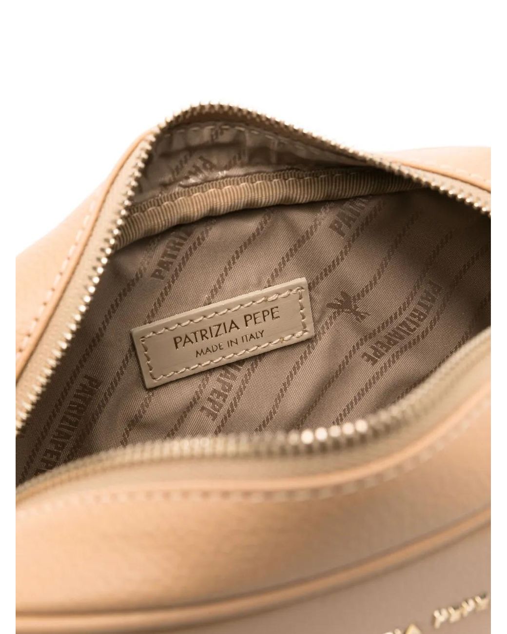 Patrizia Pepe Natural Logo-Lettering Leather Crossbody Bag