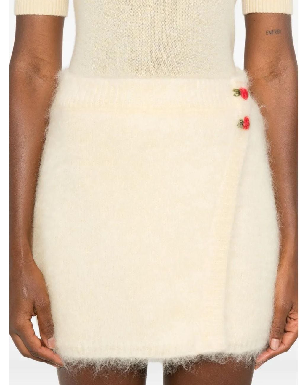 Alessandra Rich Natural Embellished Wrap Mini Skirt