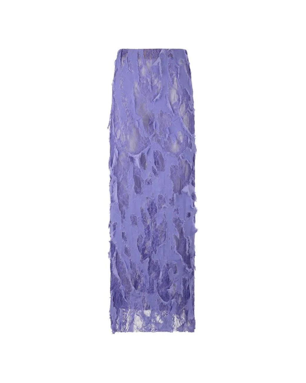 Roberto Cavalli Purple Distressed Lace-Panelled Maxi Skirt