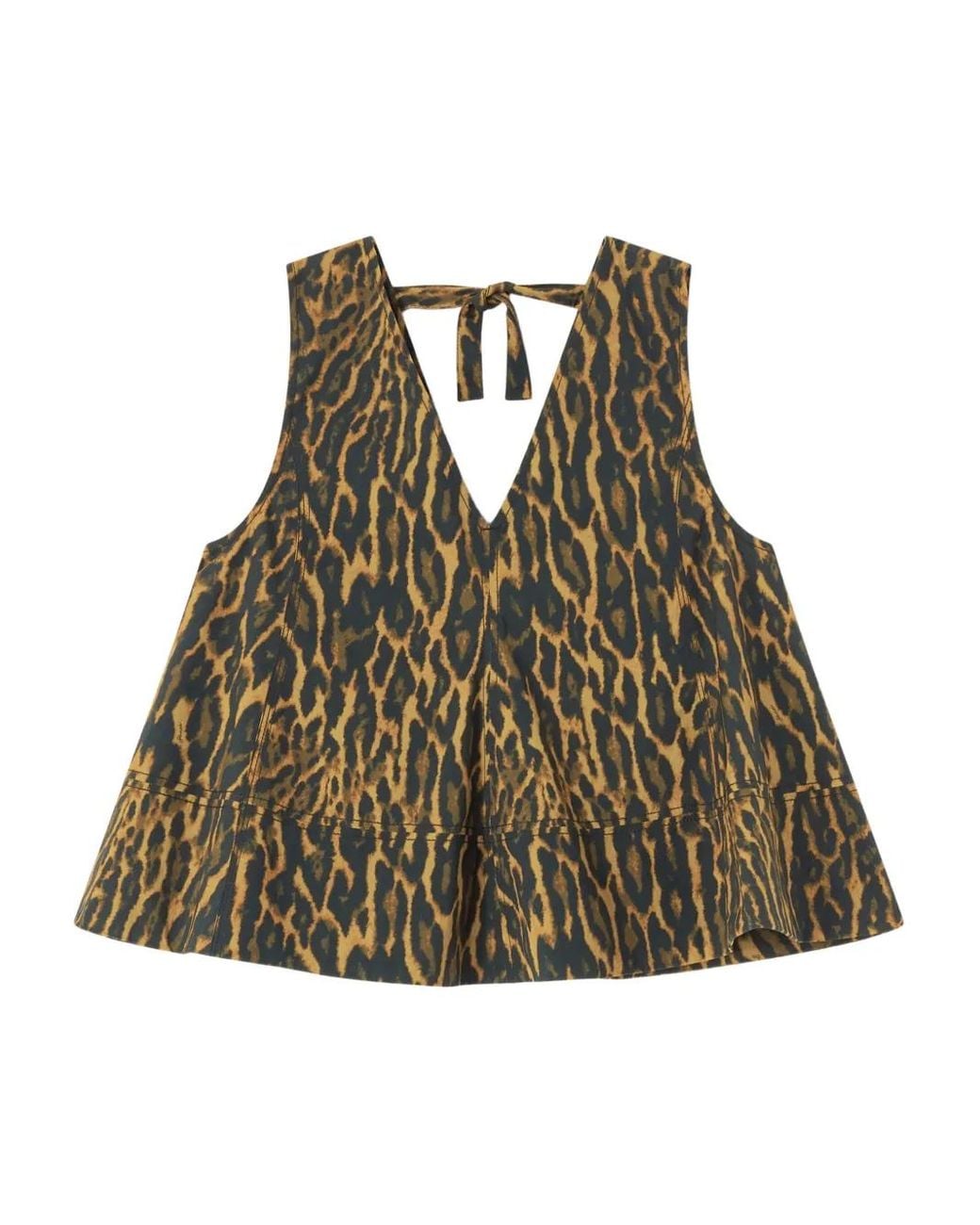 Ganni Green Leopard Cotton A-Line Top