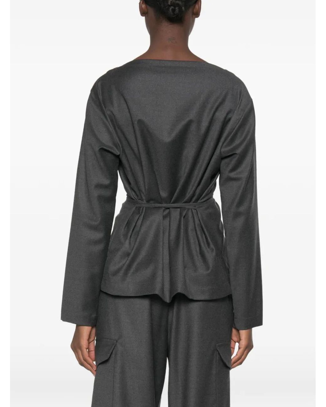 Barena Gray Belted Boat-Neck Top
