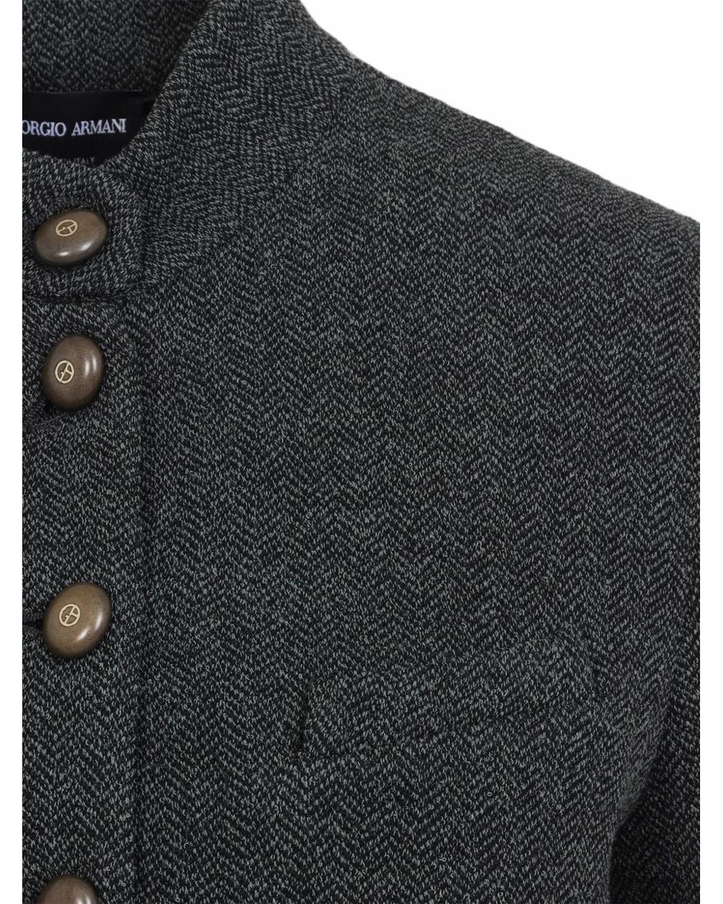 Giorgio Armani Black Slim-Fit Herringbone-Pattern Jacket