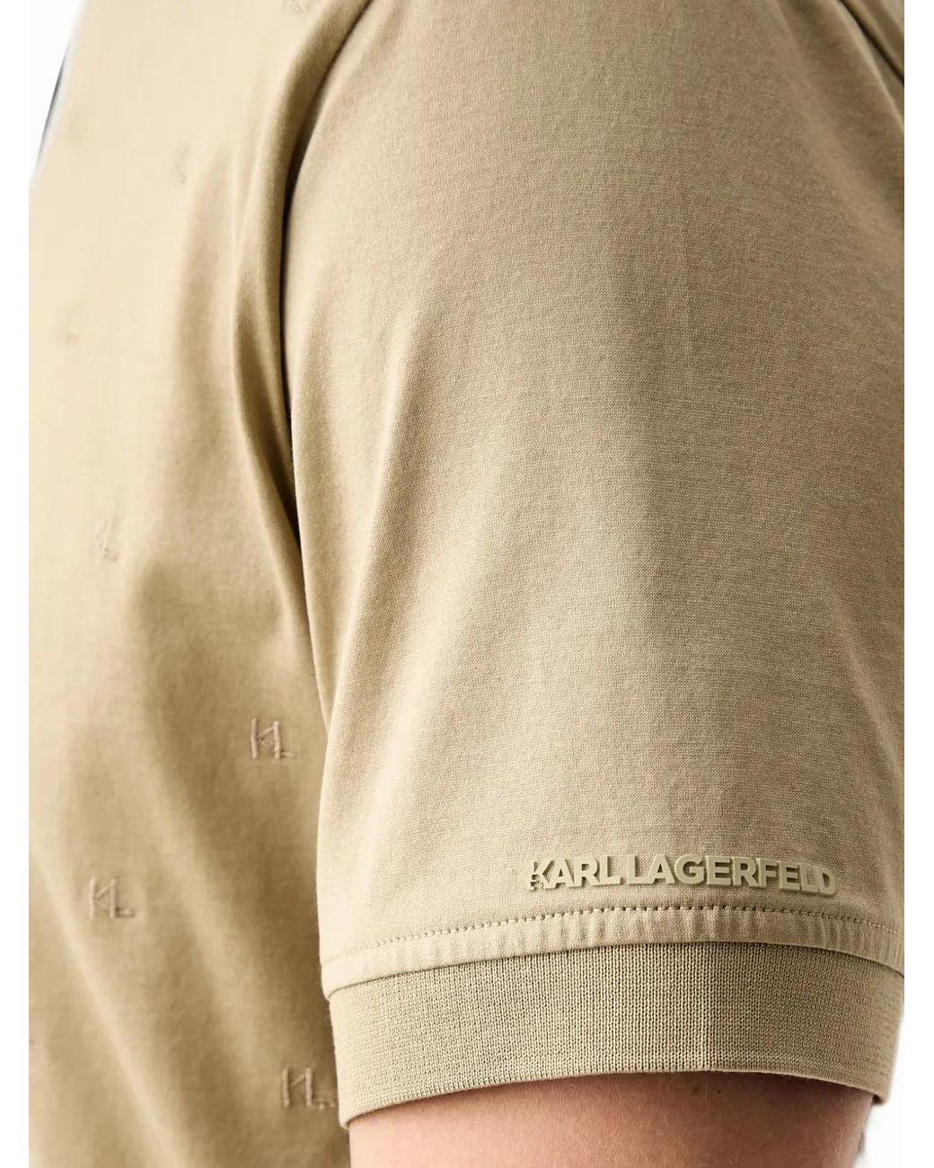 Karl Lagerfeld Natural Monogram-Embossed Logo-Patch T-Shirt for men