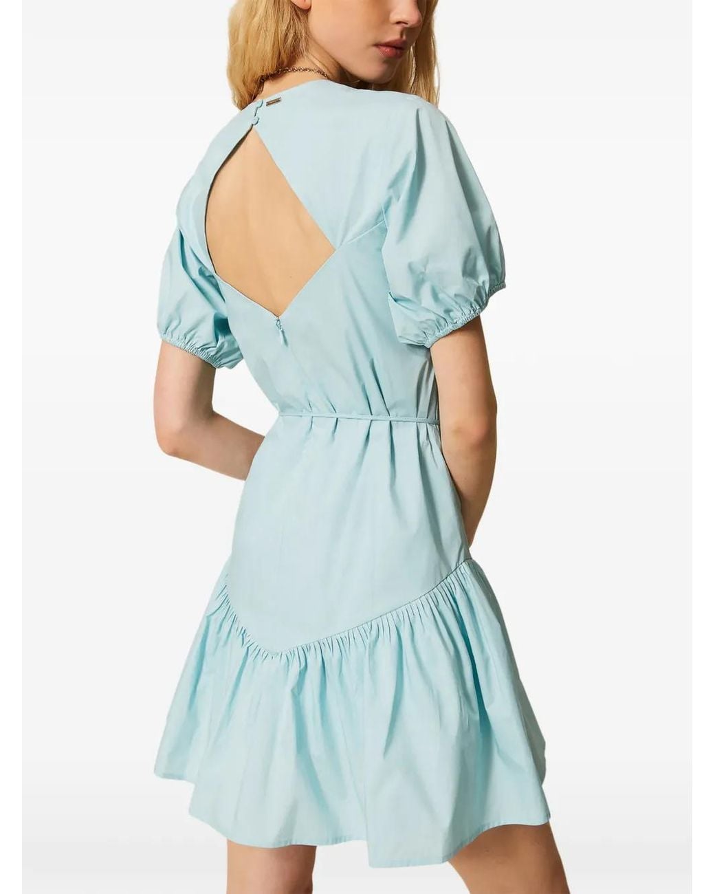 Twinset Blue Short Poplin And Broderie Anglaise Dress