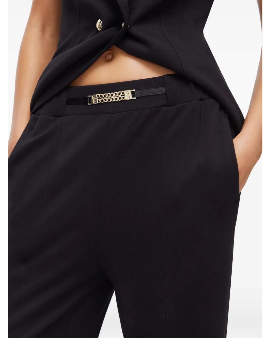 Liu Jo Black Chain-Detail Knitted Trousers