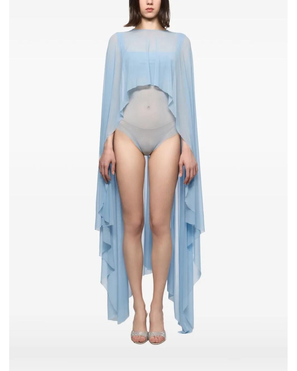 Atu Body Couture Blue Mesh Bodysuit And Cape Set