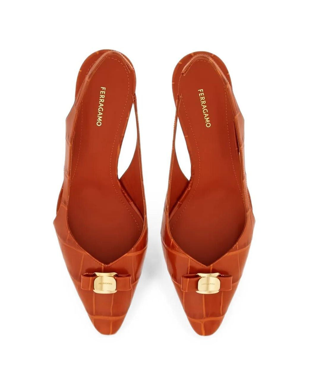 Ferragamo Pink Zarula Embossed Pointed-Toe Pumps