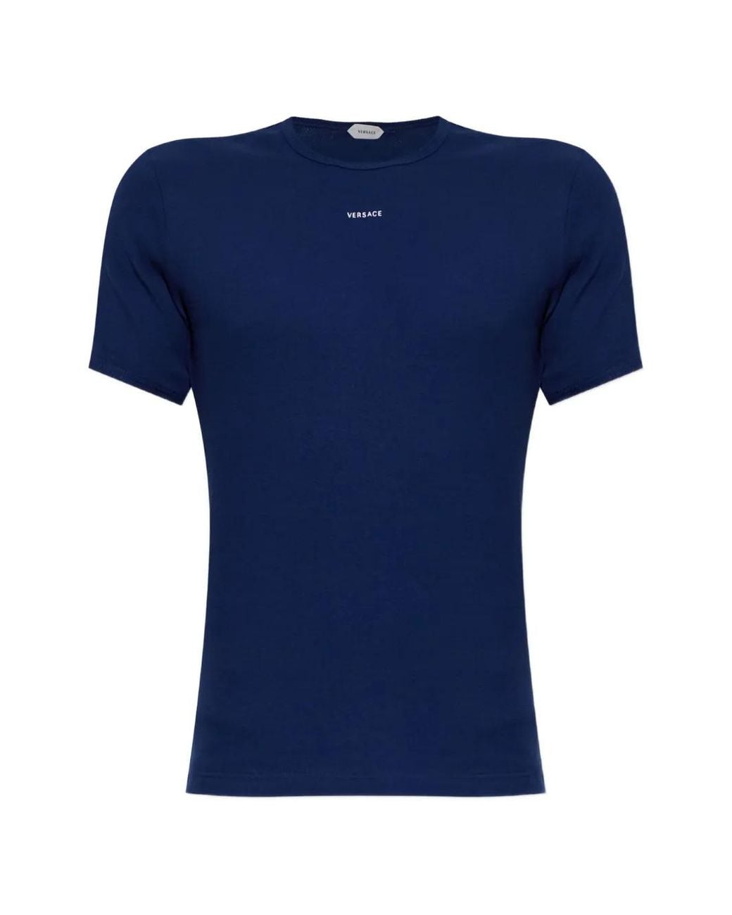 Versace Blue Embroidered-Logo Ribbed Cotton-Jersey T-Shirt for men