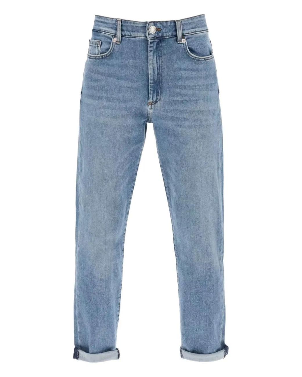 Max Mara Blue Navata Logo-Patch Button Jeans