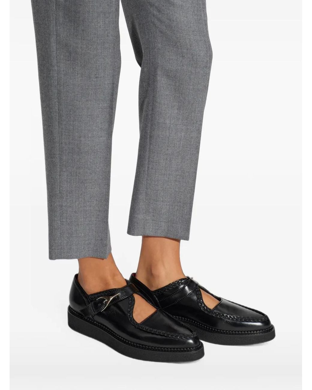 McQueen Black Wishbone Creeper Leather Flat Pumps