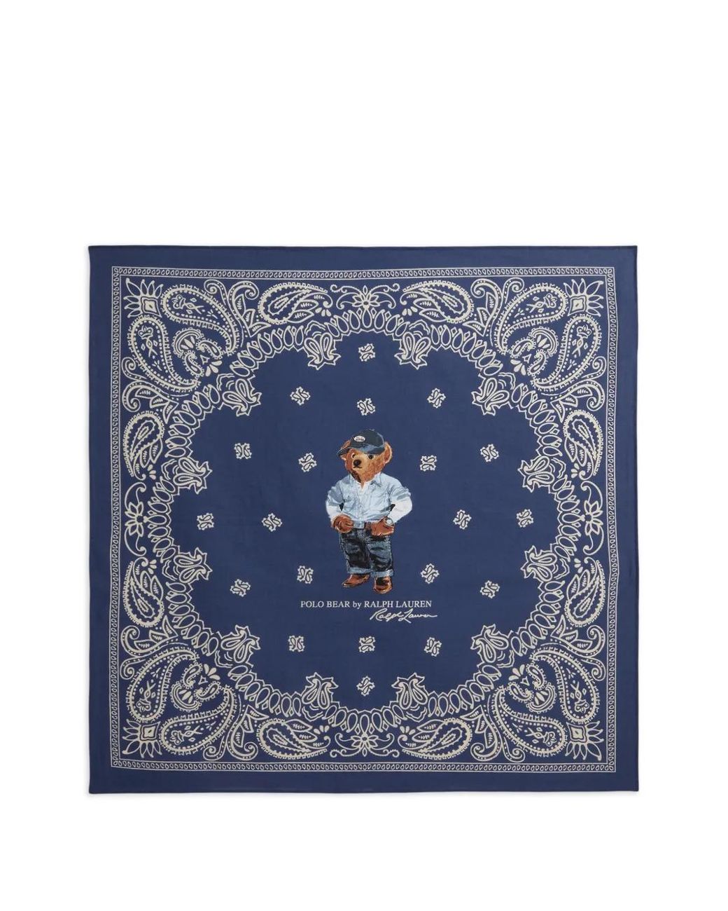 Polo Ralph Lauren Blue Paisley Bear Square Scarf for men