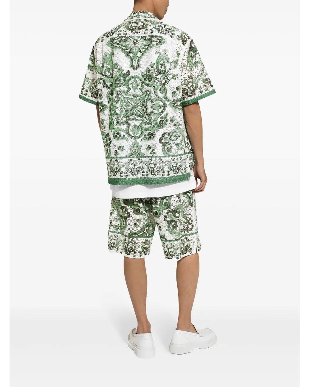 Dolce & Gabbana Green Crochet Lace Jogging Shorts With Majolica for men