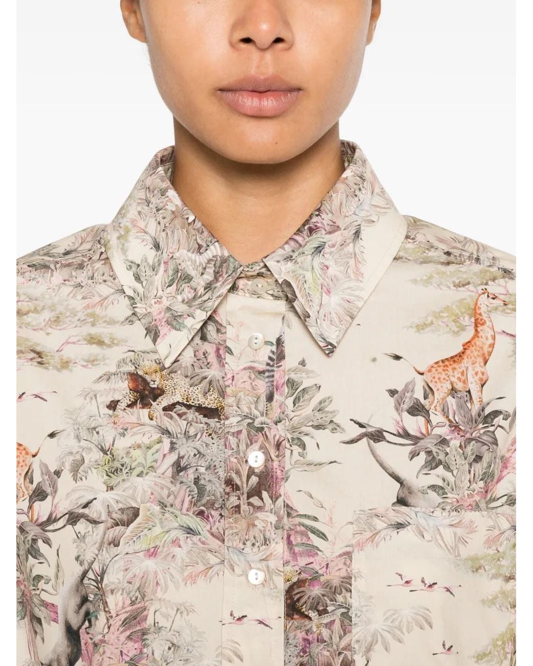 Momoní Natural Ostina Animal-Print Cotton Shirt