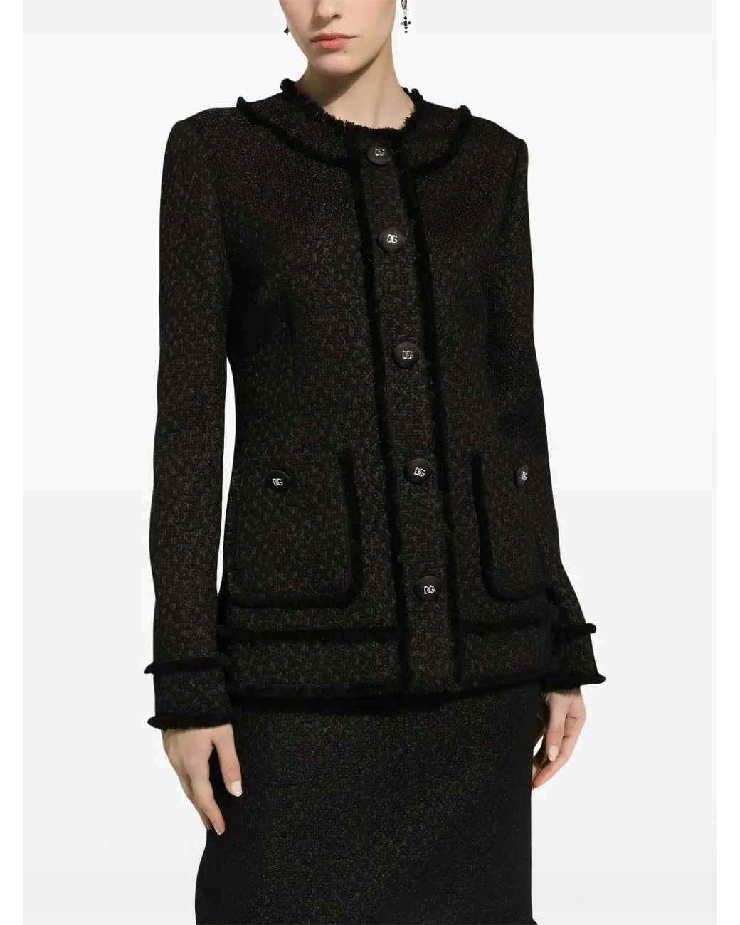 Dolce & Gabbana Black Logo Engraved Buttoned Jacket