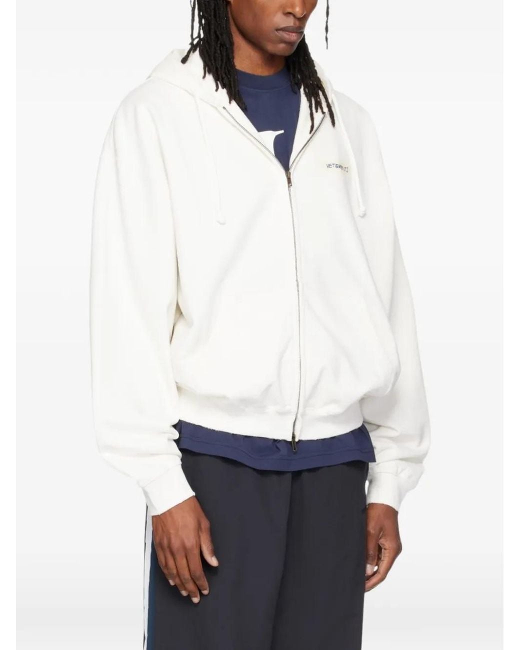 Vetements White Hoodie Zippé À Logo Brodé for men