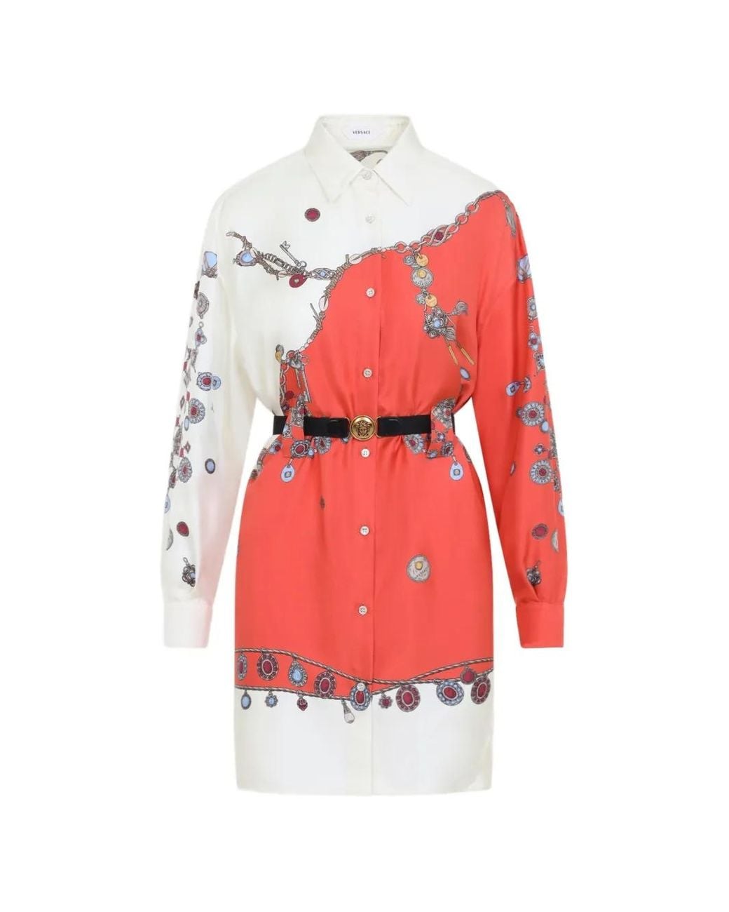 Versace Red Belted Silk Shirt Mini Dress
