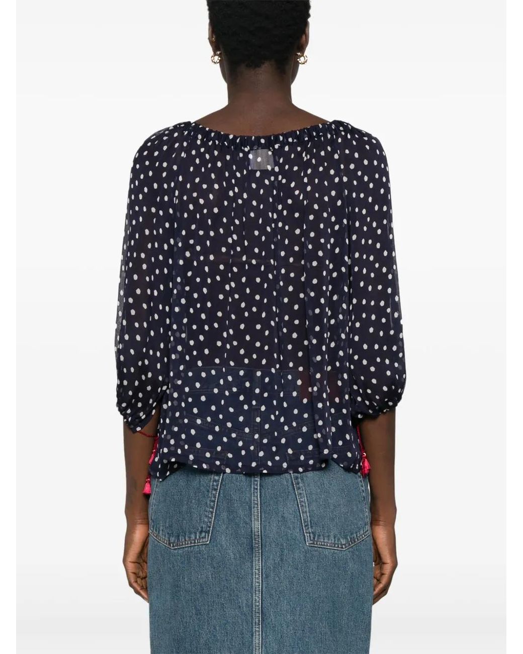 ..,merci Blue Polka Dot-Print Sheer Blouse
