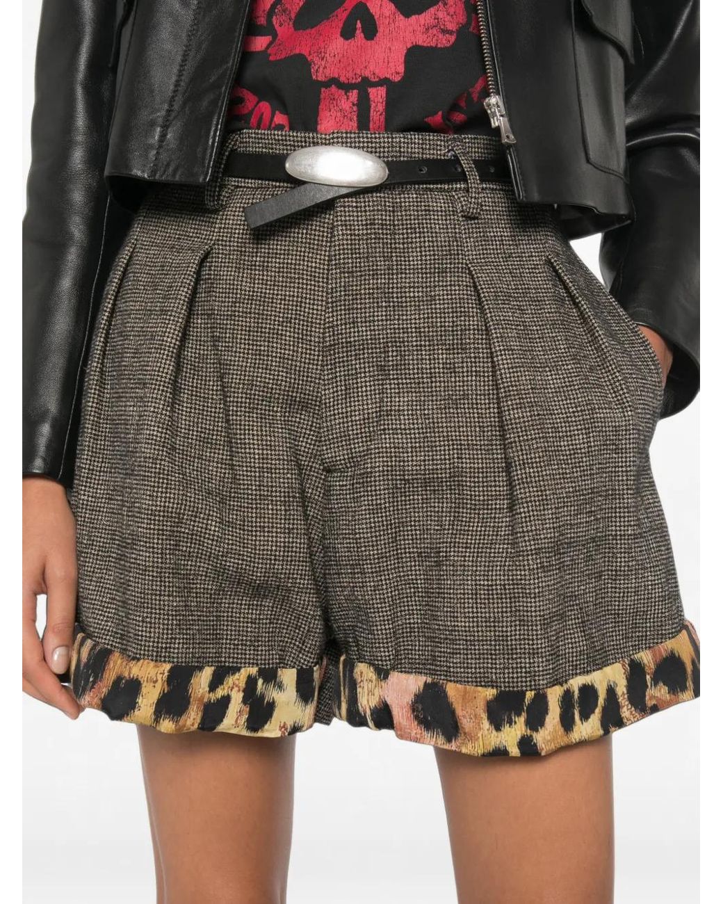 R13 Gray Houndstooth Leopard-Print Shorts